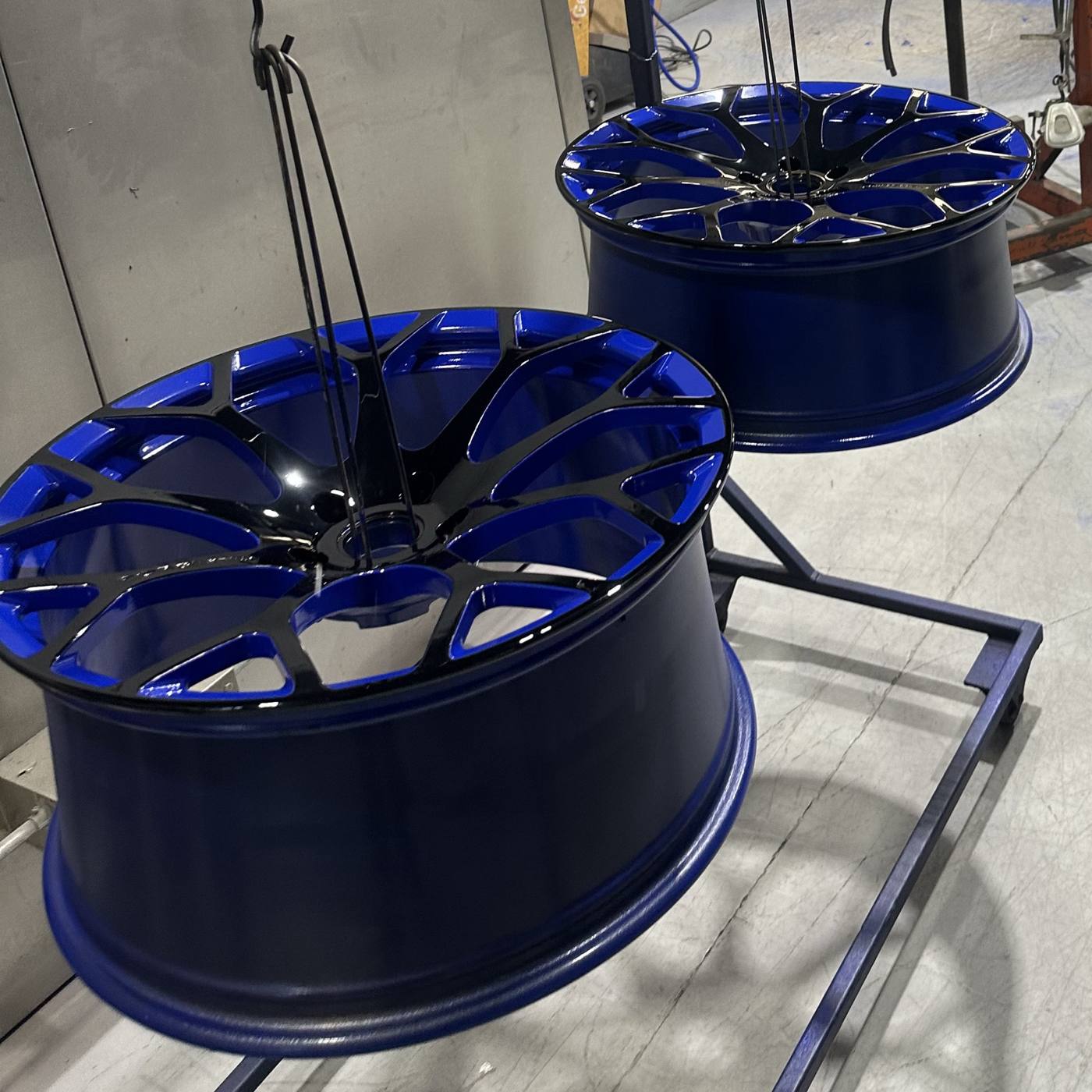 Candy blue powder coated rims