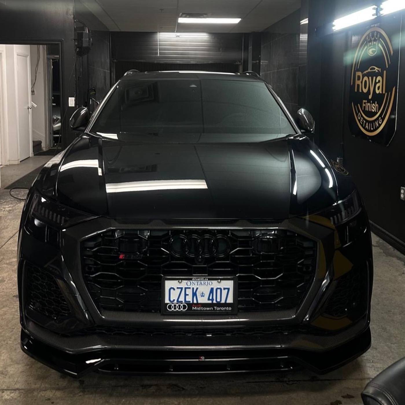 Black Audi RS Q8 in the shop